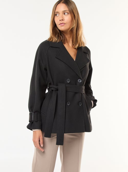 Trench estilo lã com cinto na cintura - Kiabi