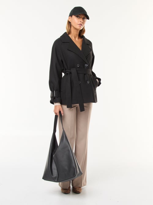 Trench estilo lã com cinto na cintura - Kiabi