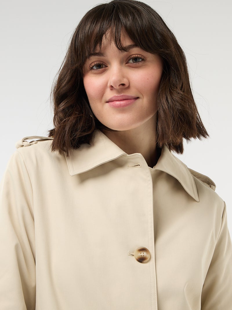 Trench midi com gola de camisa Bege - Kiabi