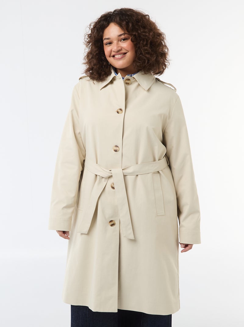Trench midi com gola de camisa Bege - Kiabi