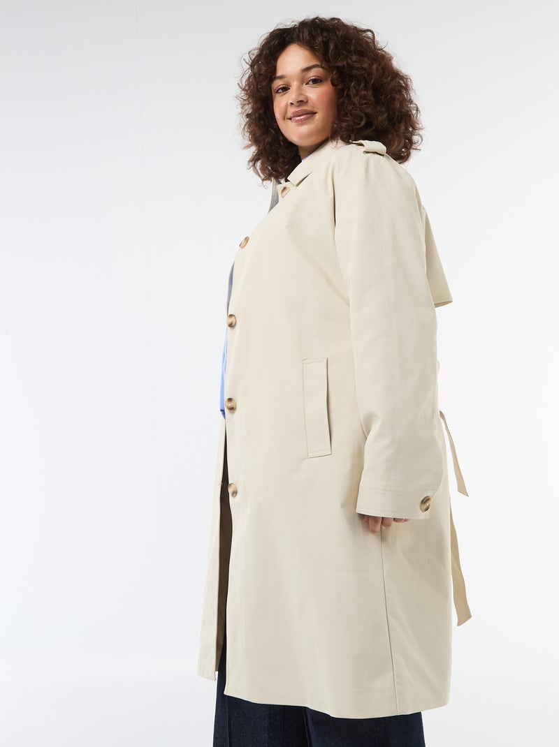 Trench midi com gola de camisa Bege - Kiabi