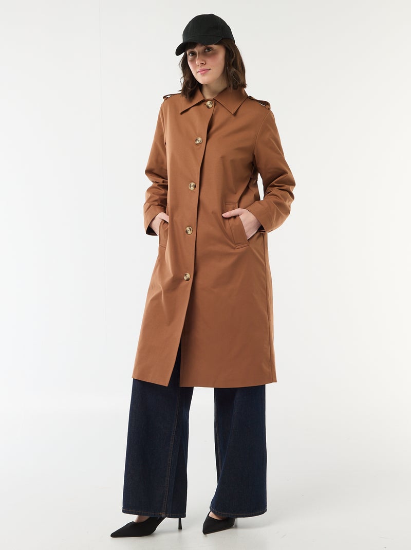 Trench midi com gola de camisa Castanho - Kiabi