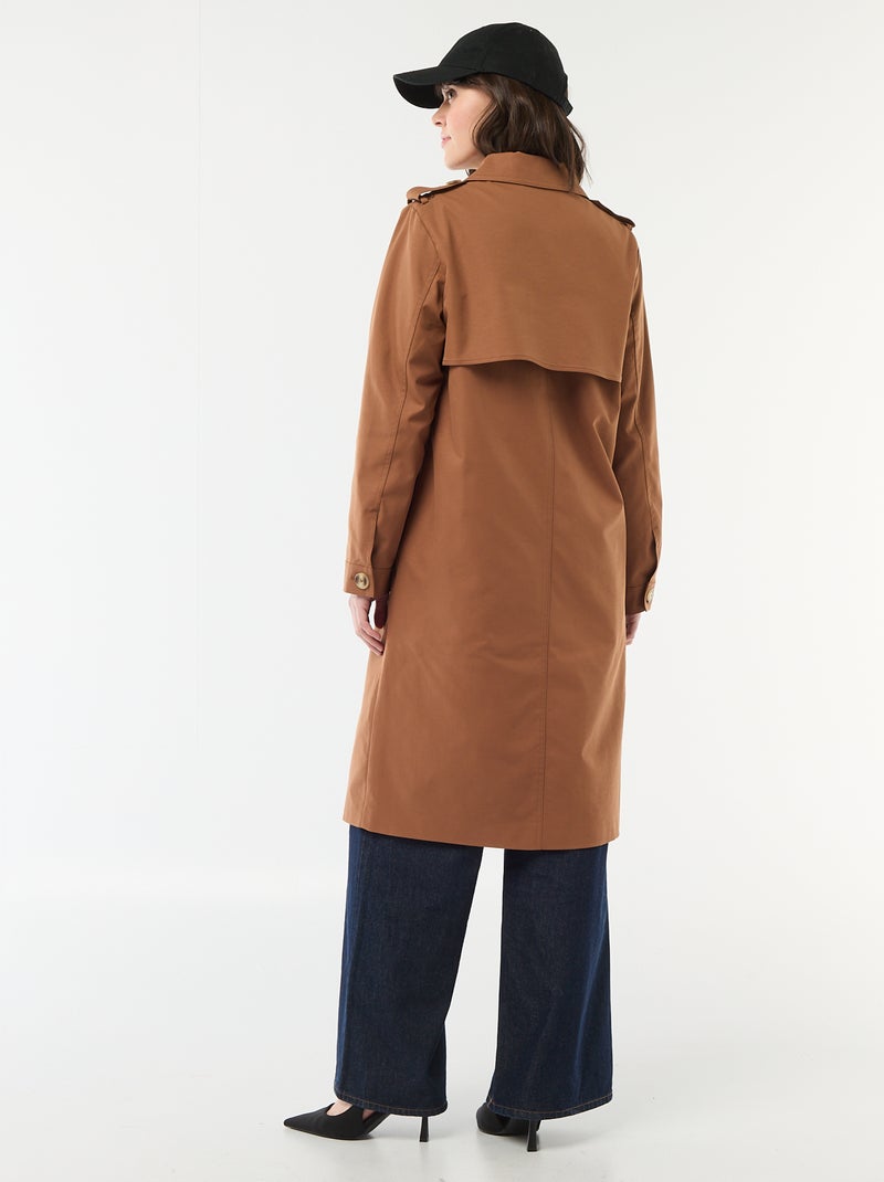 Trench midi com gola de camisa Castanho - Kiabi