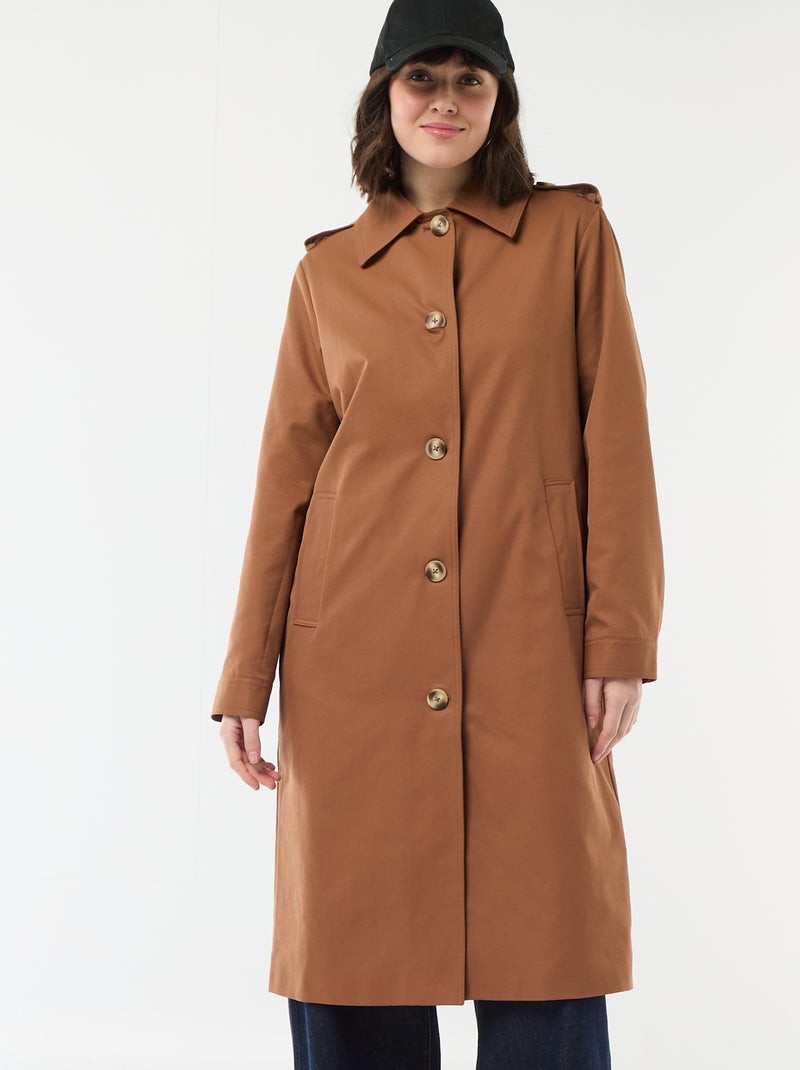 Trench midi com gola de camisa Castanho - Kiabi