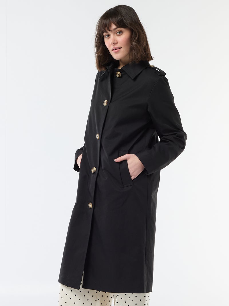 Trench midi com gola de camisa Preto - Kiabi