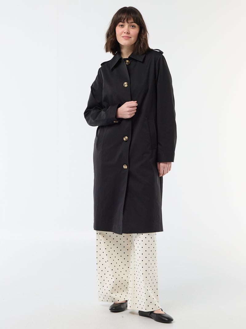 Trench midi com gola de camisa Preto - Kiabi