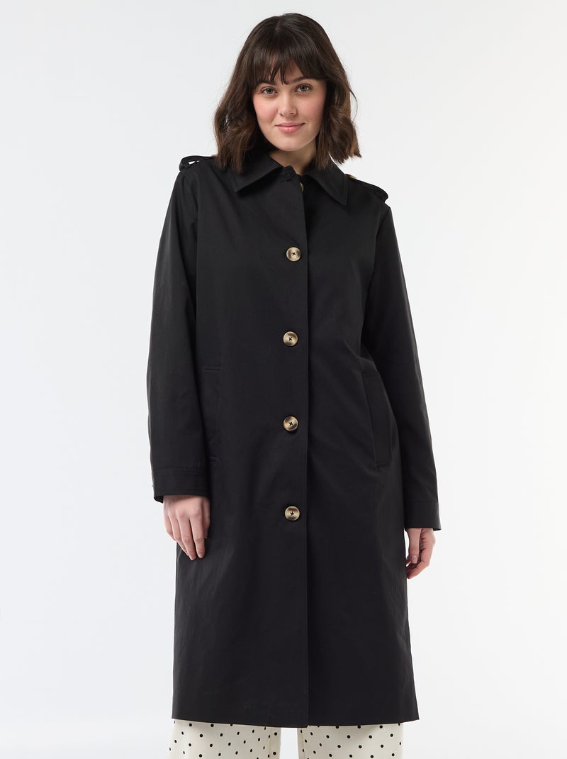 Trench midi com gola de camisa Preto - Kiabi