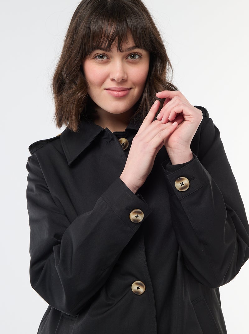 Trench midi com gola de camisa Preto - Kiabi