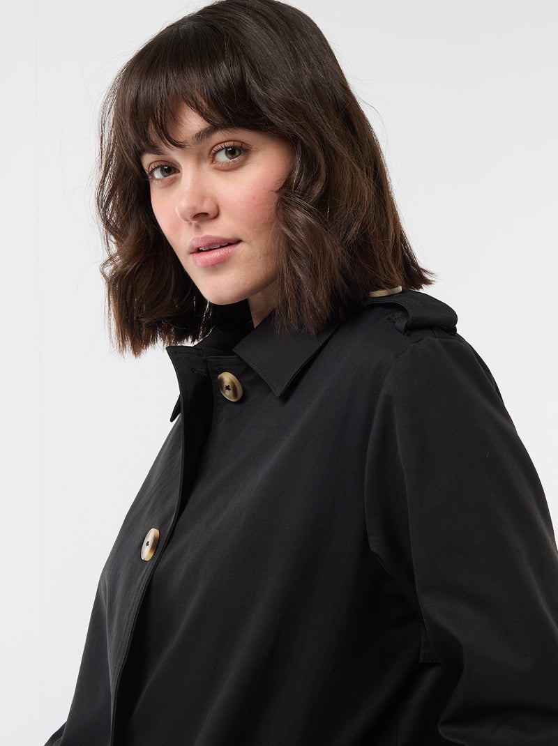 Trench midi com gola de camisa Preto - Kiabi