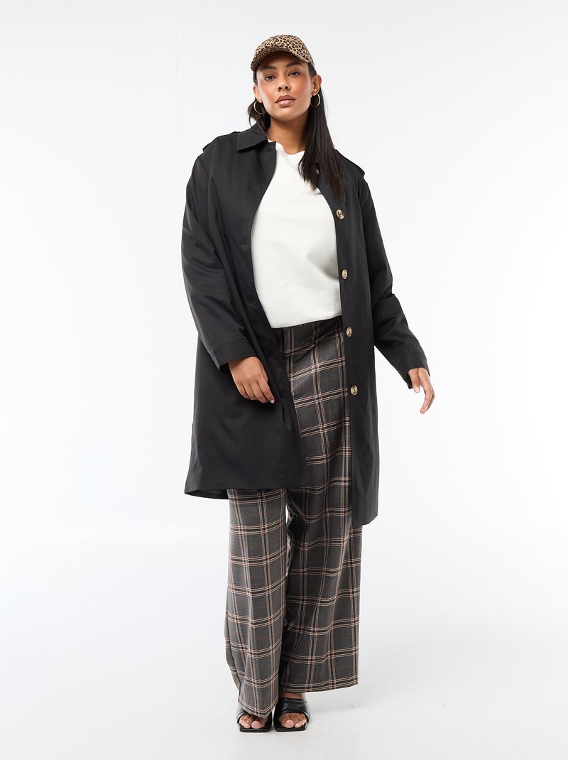 Trench midi com gola de camisa Preto - Kiabi