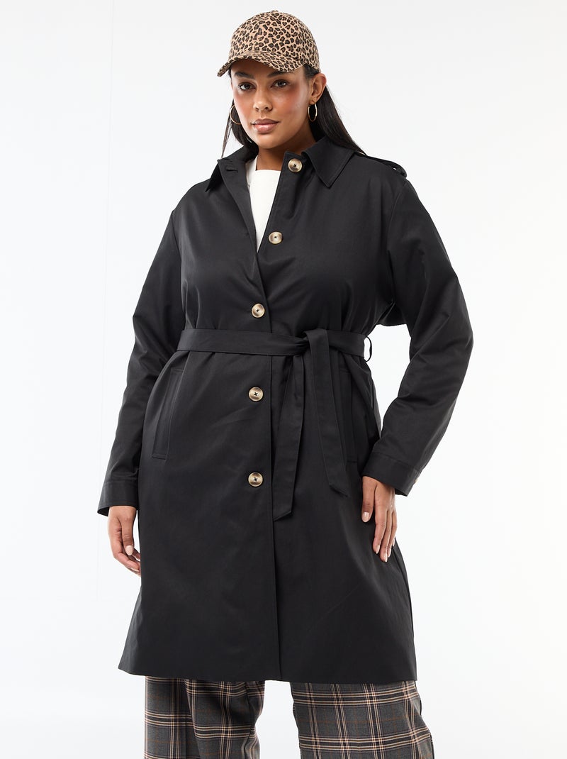 Trench midi com gola de camisa Preto - Kiabi
