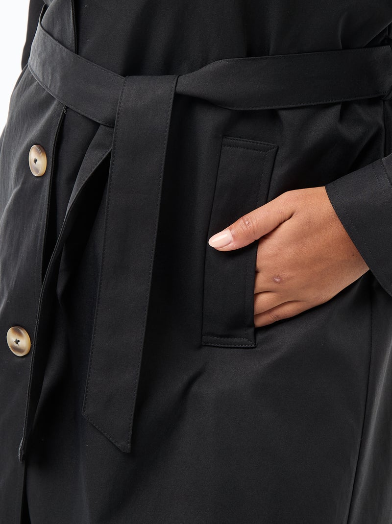 Trench midi com gola de camisa Preto - Kiabi