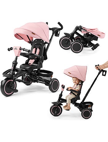 Triciclo hypermotion tobi timber dobrável e multifuncional para crianças – rosa