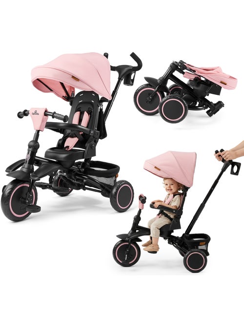 Triciclo hypermotion tobi timber dobrável e multifuncional para crianças – rosa - Kiabi