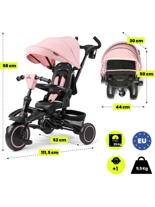 Triciclo hypermotion tobi timber dobrável e multifuncional para crianças – rosa - Kiabi