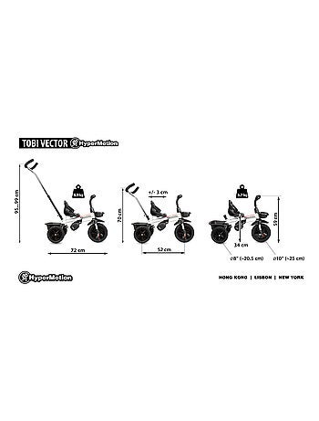 Triciclo infantil hypermotion vector 3 em 1 com barra de empurrar e pedais