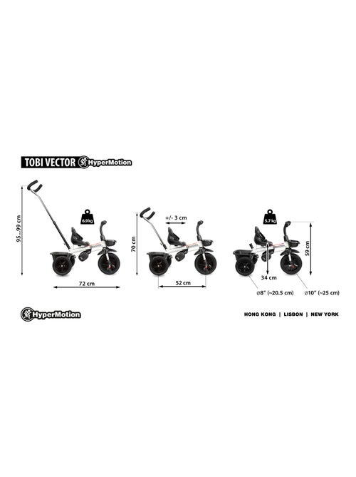 Triciclo infantil hypermotion vector 3 em 1 com barra de empurrar e pedais - Kiabi