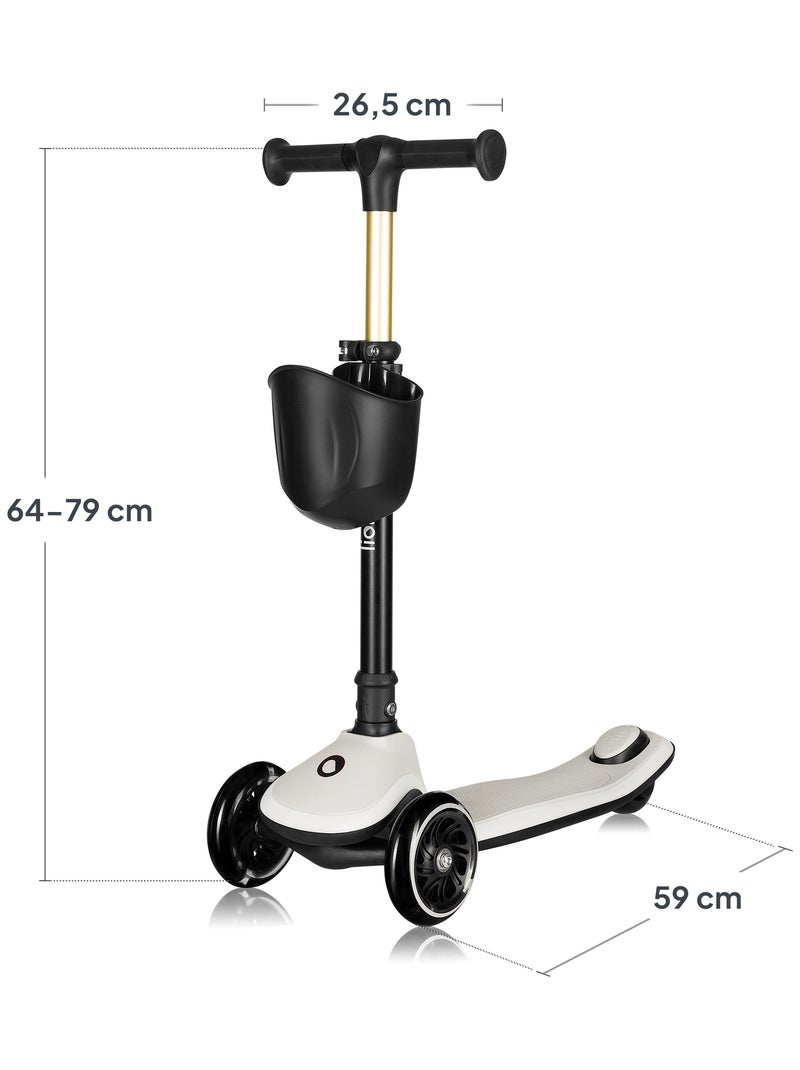 Trotinete 3 Rodas LIONELO Mey - Rodas com Luz - Dobrável - Regulável - Cesto Bege - Kiabi