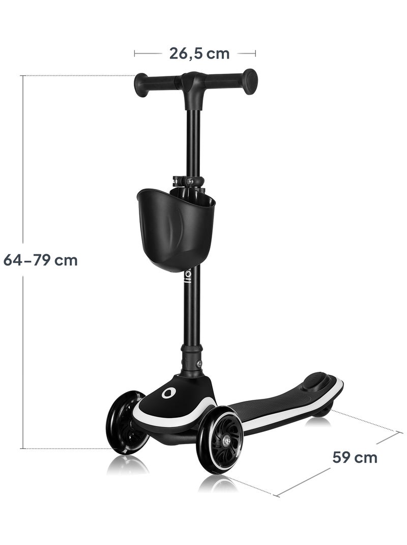 Trotinete 3 Rodas LIONELO Mey - Rodas com Luz - Dobrável - Regulável - Cesto Preto - Kiabi
