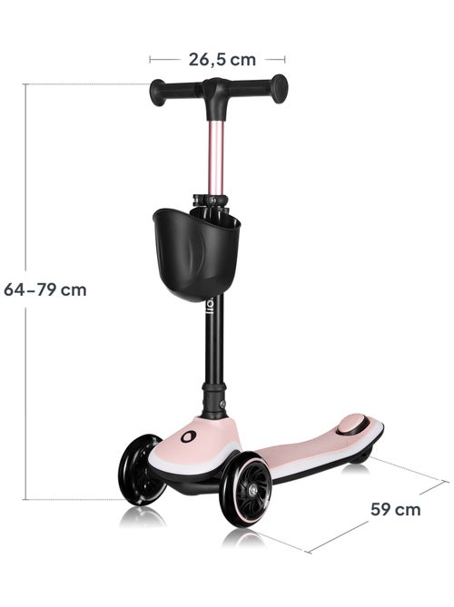 Trotinete 3 Rodas LIONELO Mey - Rodas com Luz - Dobrável - Regulável - Cesto - Kiabi
