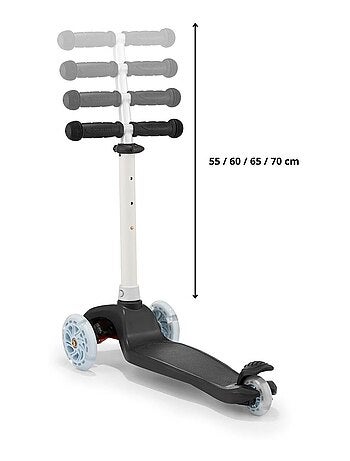 Trotinete de 3 rodas equilibrada – rodas led luminosas e guiador ajustável