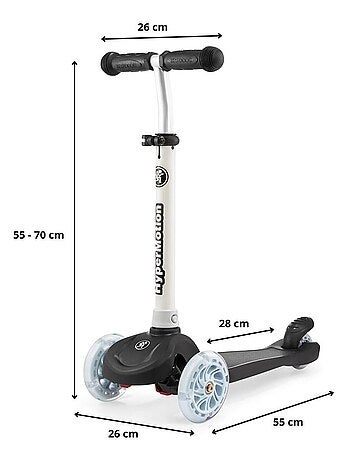 Trotinete de 3 rodas equilibrada – rodas led luminosas e guiador ajustável