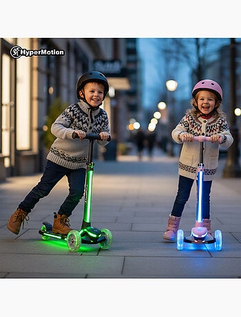 Trotinete de 3 rodas hypermotion becky led rgb para crianças – preta