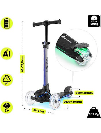 Trotinete de 3 rodas hypermotion becky led rgb para crianças – preta