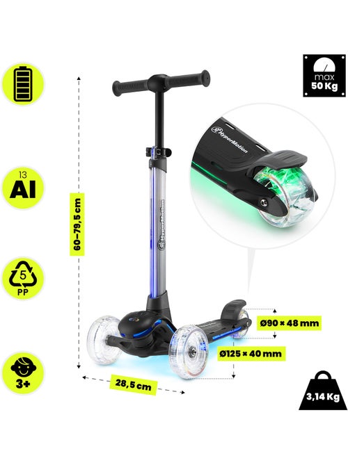 Trotinete de 3 rodas hypermotion becky led rgb para crianças – preta - Kiabi