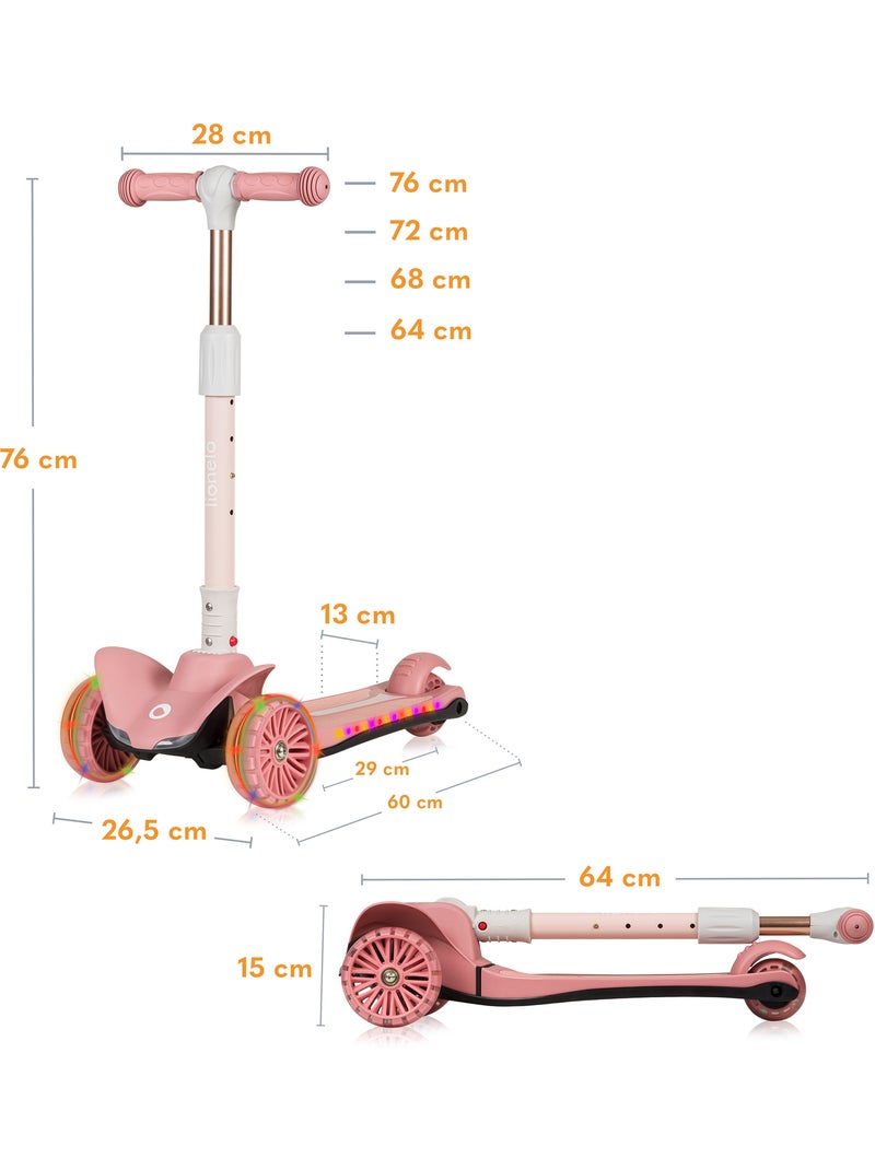 Trotinete infantil LIONELO Timmy - 3 rodas - Iluminação LED - Altura ajustável Rosa - Kiabi
