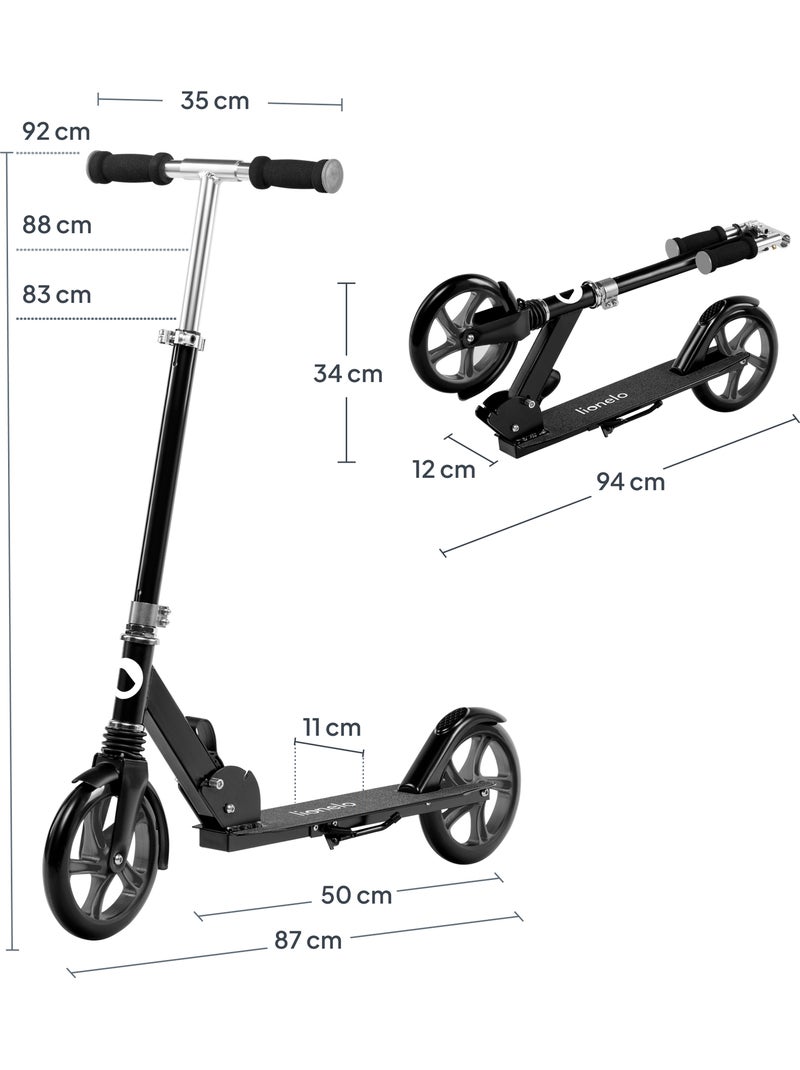 Trotinete para crianças e adultos LIONELO Luca –Até 100 kg– Dobragem compacta – Suporte para garrafa Preto Prateado - Kiabi