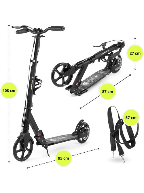 Trotinete skyline black hypermotion em alumínio com suspensão dupla e travão de disco - Kiabi