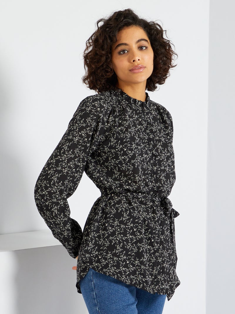 Túnica comprida estampada PRETO - Kiabi