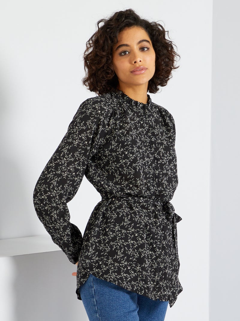 Túnica comprida estampada PRETO - Kiabi