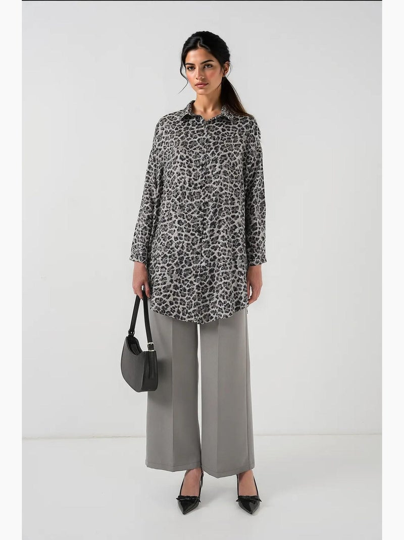 Túnica longa abotoada com estampa de leopardo bdart Preto - Kiabi