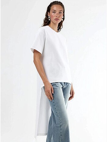 Túnica oversize com gola redonda e racha busem