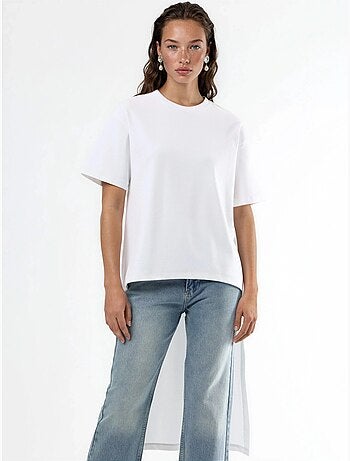 Túnica oversize com gola redonda e racha busem