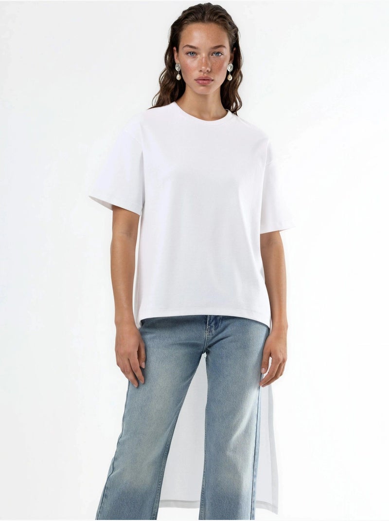 Túnica oversize com gola redonda e racha busem Branco - Kiabi