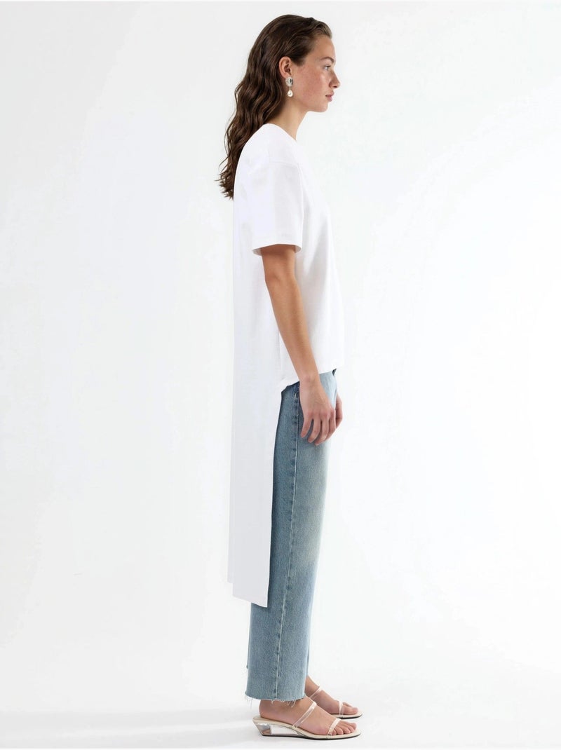 Túnica oversize com gola redonda e racha busem Branco - Kiabi