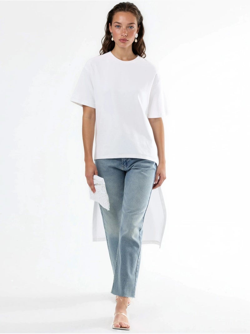 Túnica oversize com gola redonda e racha busem Branco - Kiabi