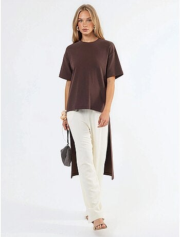 Túnica oversize com gola redonda e racha busem