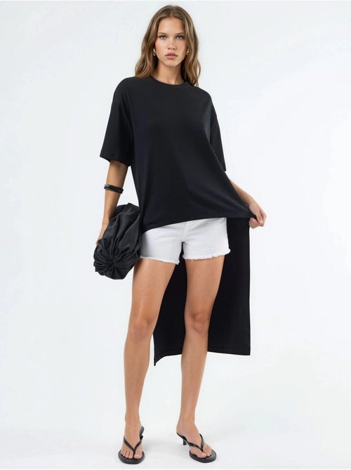 Túnica oversize com gola redonda e racha busem - Kiabi Túnica oversize com gola redonda e racha busem - Kiabi