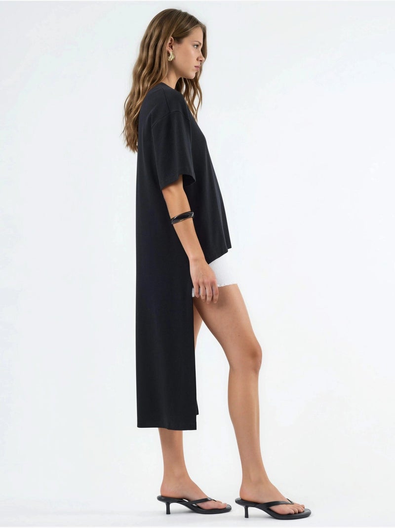 Túnica oversize com gola redonda e racha busem Preto - Kiabi