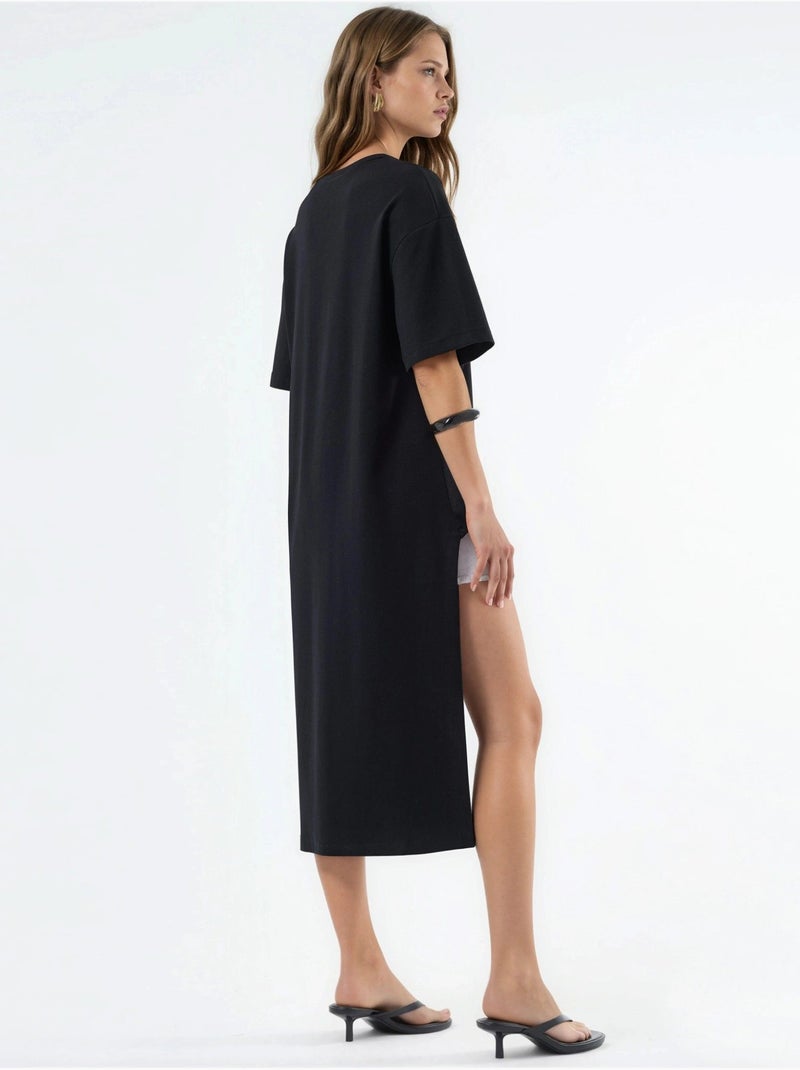 Túnica oversize com gola redonda e racha busem Preto - Kiabi