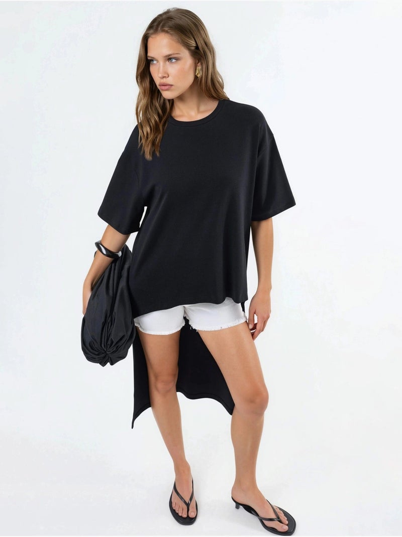 Túnica oversize com gola redonda e racha busem Preto - Kiabi