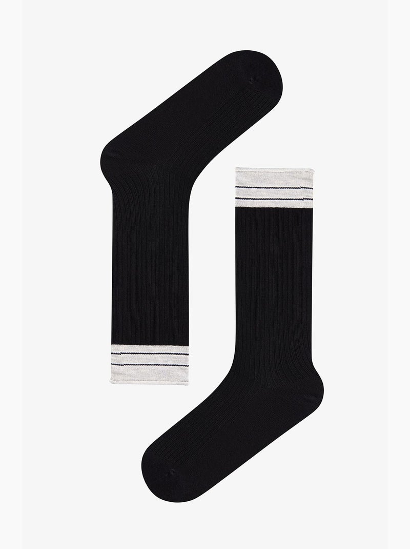 Urban meias de cano curto listradas de algodão, par penti Preto Cinza Branco - Kiabi