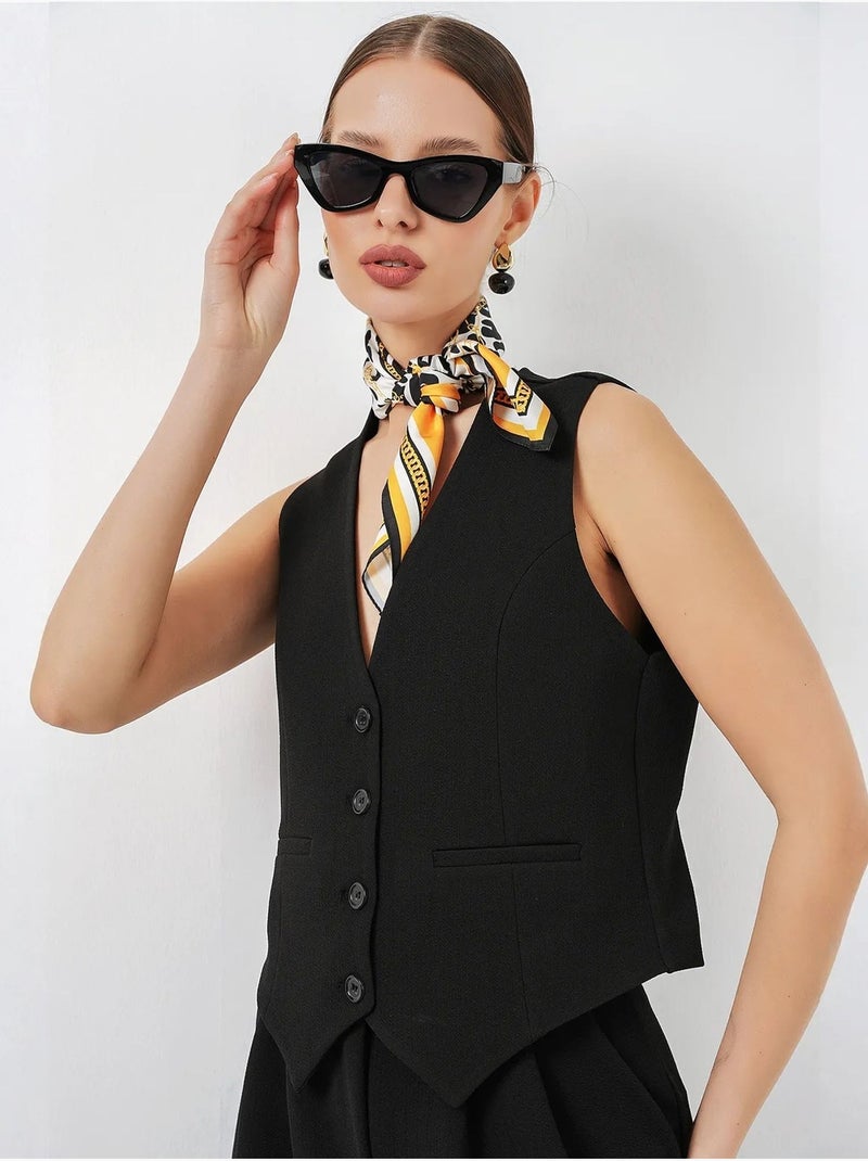 V-neck buttoned cotton-polyester vest bdart Preto - Kiabi