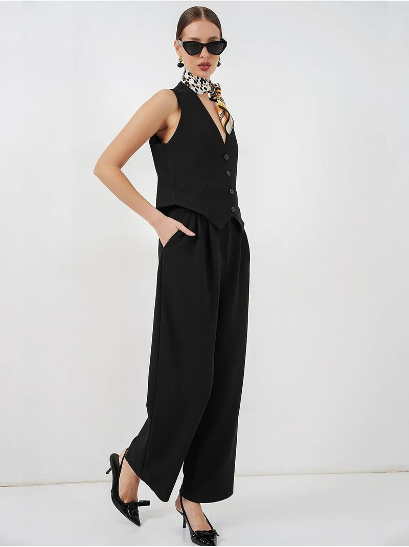 V-neck buttoned cotton-polyester vest bdart Preto - Kiabi