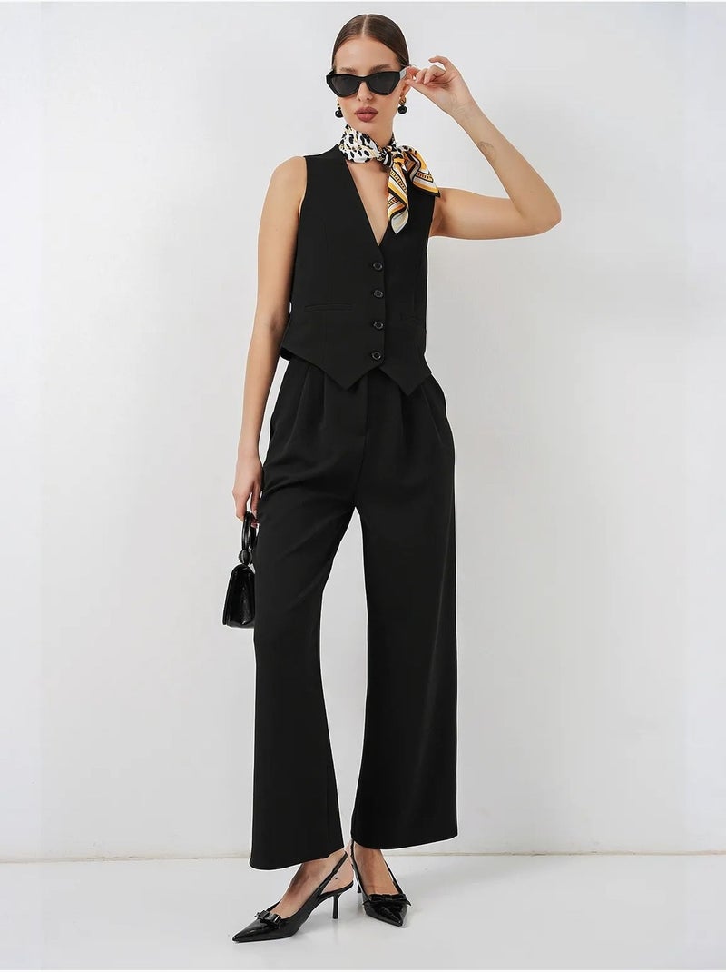 V-neck buttoned cotton-polyester vest bdart Preto - Kiabi