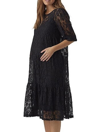 Vero Moda Maternity Robe de Gravidez Preta para Mulher Comprimento Midi